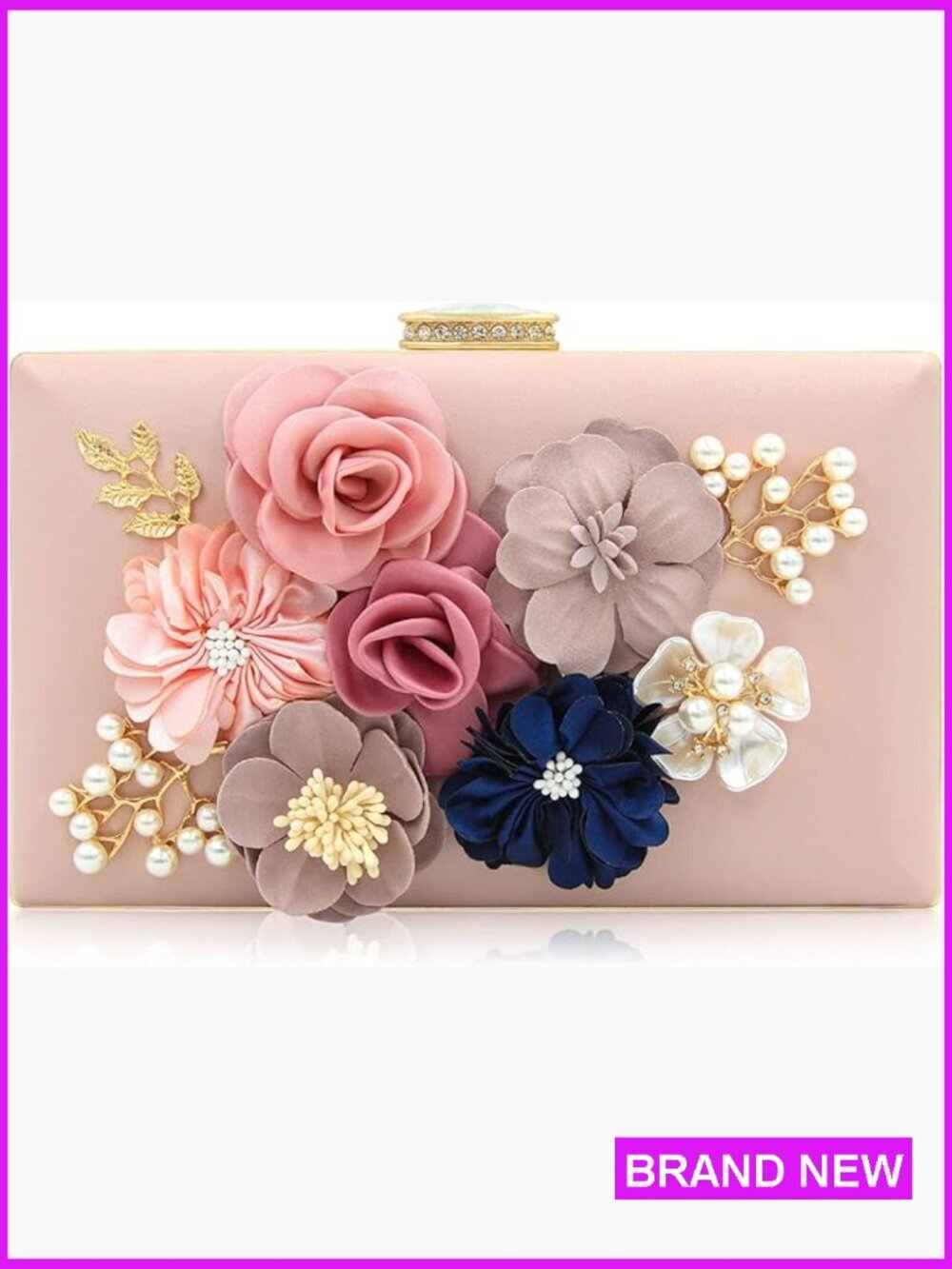 Floral Embroidered Evening Clutch Purse Envelope Wedding Party Bag Chain Strap